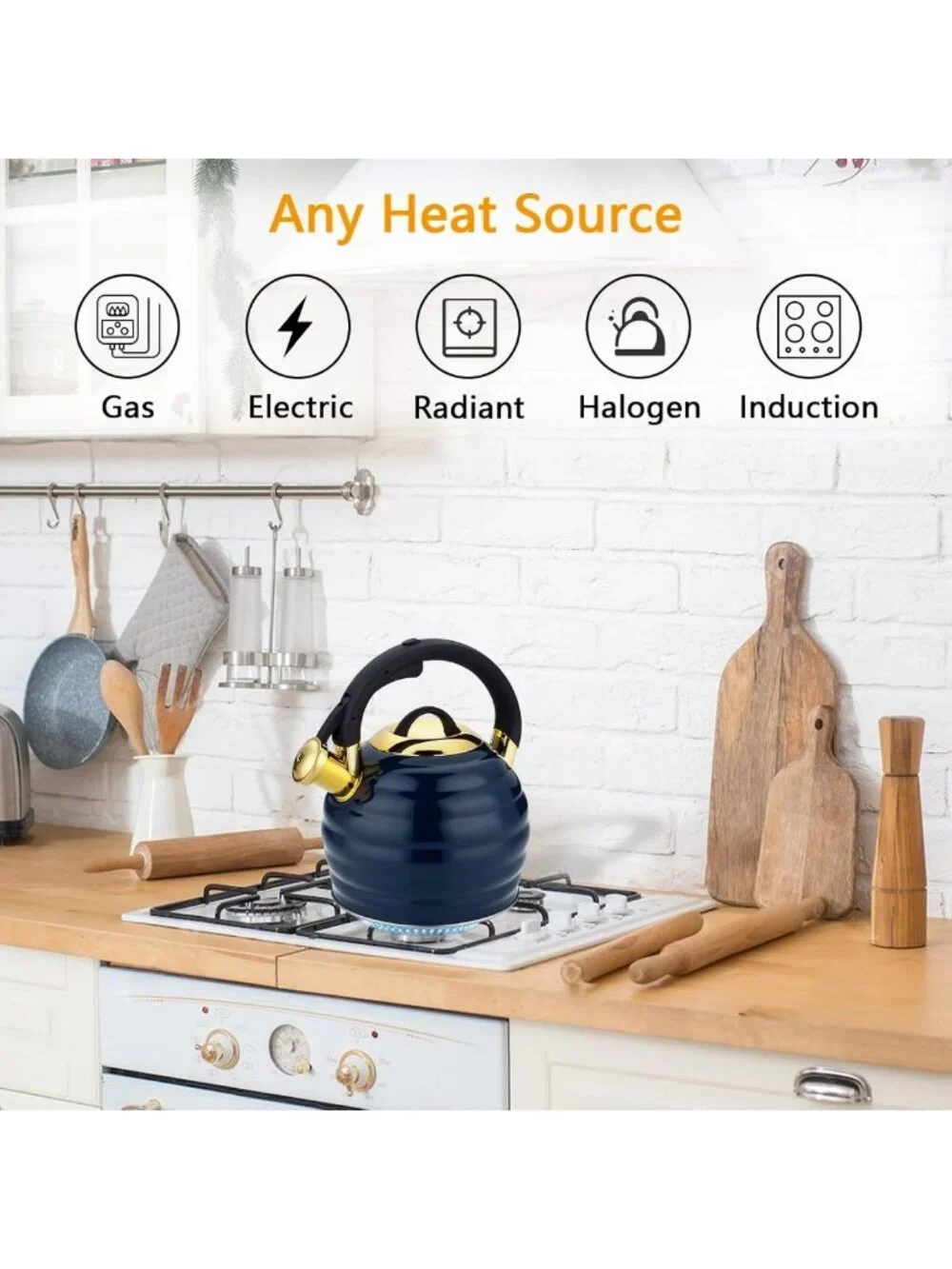 Whistling Tea Kettle for Stove Top, 3.2QT Stainless Steel Teapot with Ergonomic
